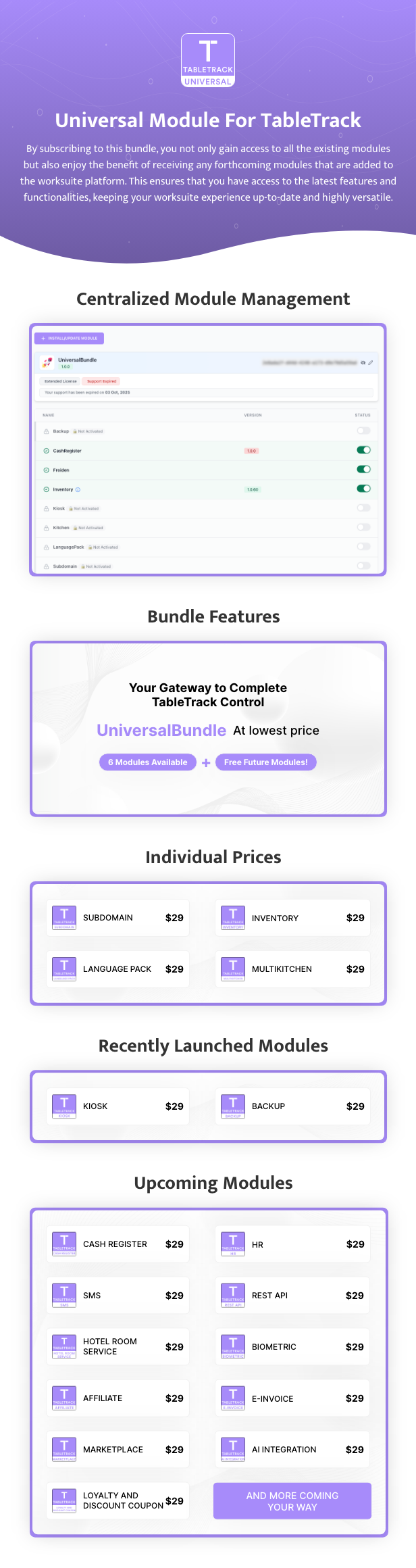 Universal Modules Bundle for Tabletrack - 2